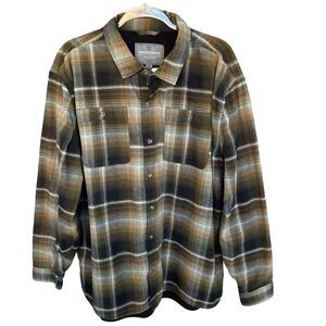 Rugged Elements Flannel Shirt Mens Extra Large XL Brown Plaid Lined Button Up‎